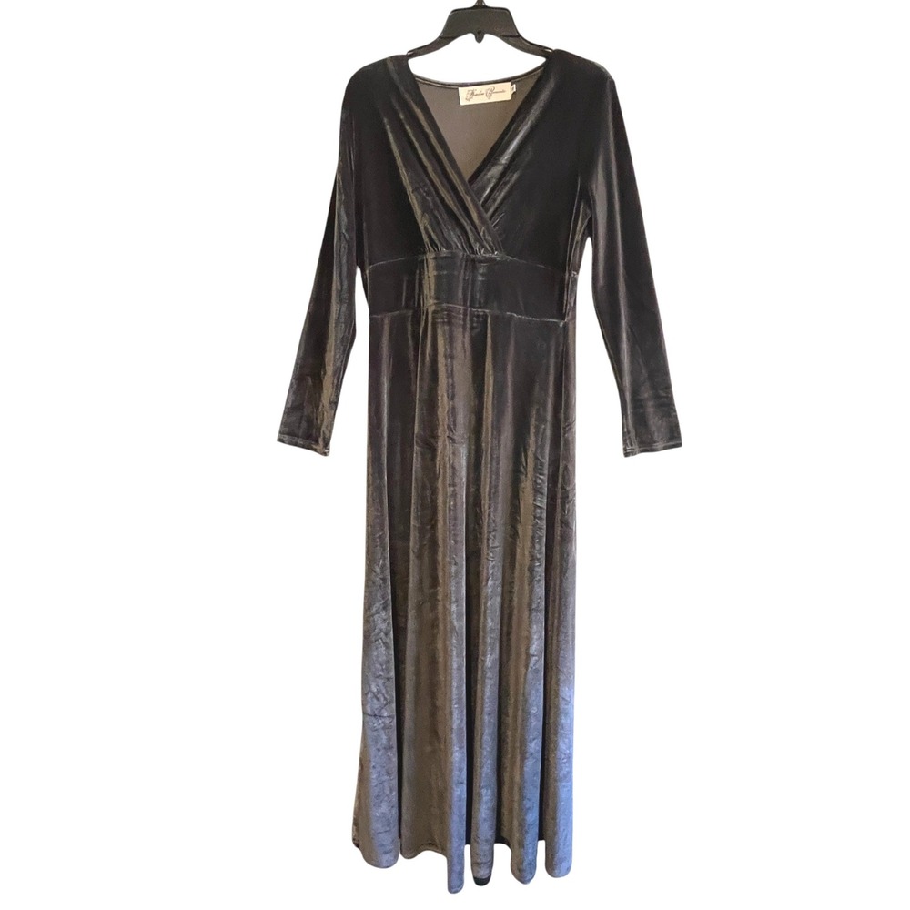 Hopeless Romantic Velvet Maxi Dress Womens Charcoal Grey Empire Waist Size M